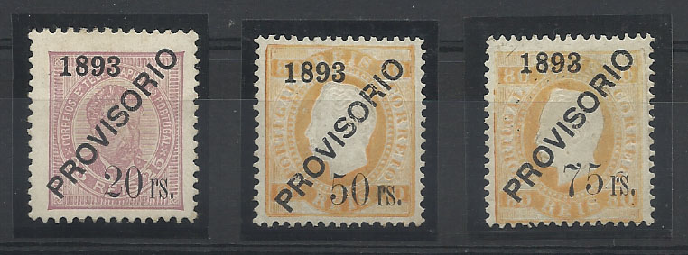 2180.jpg -     Lote:    2180      Lotes pelo Correio       Portugal       Descrição:         1892/93 &mdash; D. Luís I. Sobrecarga "PROVISÓRIO". Lote de 3 selos CE95, 96 e 97. Bom valor de catálogo.        RG***       Valor Base:     &euro; 75,00     Valor Venda:     Retirado     