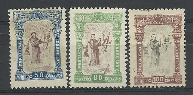 2182.jpg -     Lote:    2182      Lotes pelo Correio       Portugal       Descrição:         1895 &mdash; 7.º Centenário do Nascimento de S. António. CE117, 119, 120, 50, 80 e 100 reis. Lote a ver.        **/*       Valor Base:     &euro; 20,00     Valor Venda:     &euro; 37,00       
