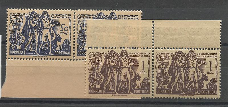 2246.jpg -     Lote:    2246      Lotes pelo Correio       Portugal       Descrição:         1951 &mdash; 5.º Centenário do Povoamento da Ilha Terceira. CE 737/38. Série completa em pares, bordo de folha. Valor de catálogo &euro; 36,00.        ***       Valor Base:     &euro; 8,00     Valor Venda:     &euro; 11,00       