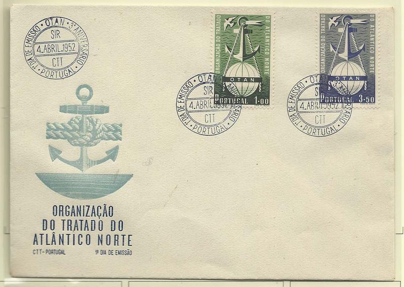 2253.jpg -     Lote:    2253      Lotes pelo Correio       Portugal       Descrição:         1952 &mdash; 3.º Aniversário da OTAN. FDC com série completa, CE749/50, com carimbo do SIR (04.04.52). Valor de catálogo &euro; 86,50.        FDC       Valor Base:     &euro; 8,00     Valor Venda:     &euro; 8,00       