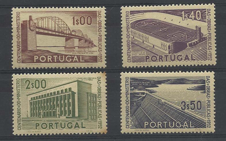 2255.jpg -     Lote:    2255      Lotes pelo Correio       Portugal       Descrição:         1952 &mdash; 1.º Centenário do Ministério das Obras Públicas. CE755/58. Série completa. Valor de catálogo &euro; 85,00.        ***       Valor Base:     &euro; 10,00     Valor Venda:     Retirado     
