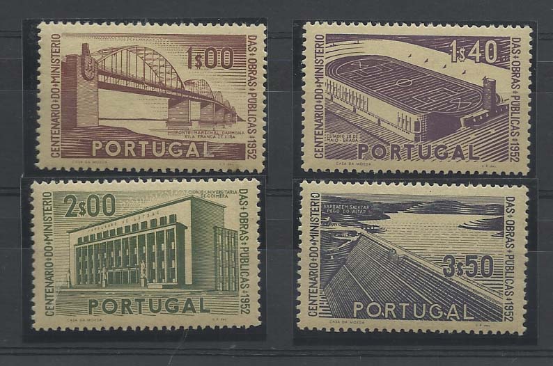 2257.jpg -     Lote:    2257      Lotes pelo Correio       Portugal       Descrição:         1952 &mdash; 1.º Centenário do Ministério das Obras Públicas. CE755/58. Série completa. Valor de catálogo &euro; 86,00.        ***       Valor Base:     &euro; 12,00     Valor Venda:     &euro; 18,00       