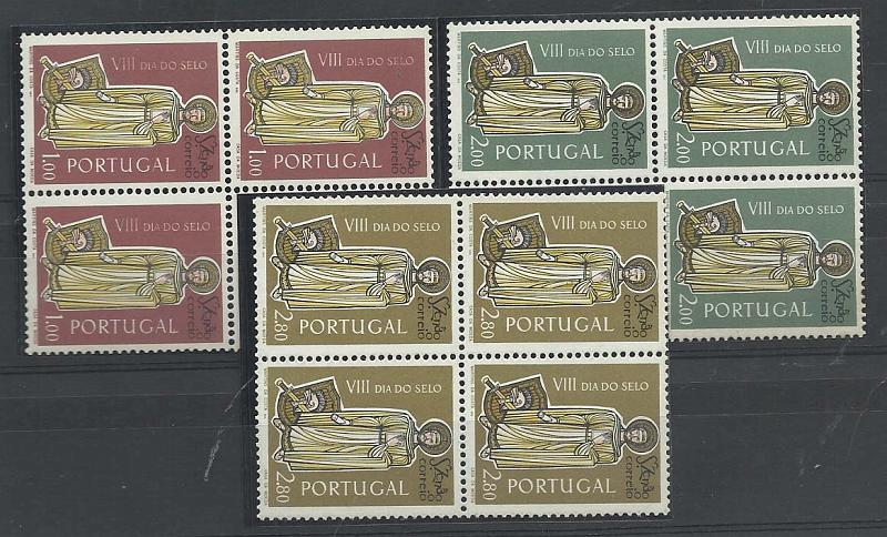 2272.jpg -     Lote:    2272      Lotes pelo Correio       Portugal       Descrição:         1962 &mdash; 8.º Dia do Selo. CE901/903. Série completa em quadras. Valor de catálogo &euro;23,60.        ***       Valor Base:     &euro; 4,00     Valor Venda:     Retirado     