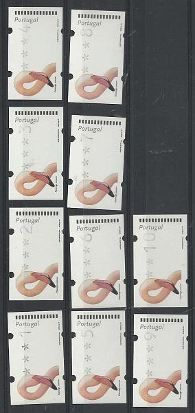 2286.jpg -     Lote:    2286      Lotes pelo Correio       Portugal       Descrição:         2000 &mdash; Aves de Portugal. Flamingo: CE ETQ21. Conjunto de 10 etiquetas com os valores de 1$00 a 10$00.        ETQ       Valor Base:     &euro; 8,00     Valor Venda:     &euro; 8,00       