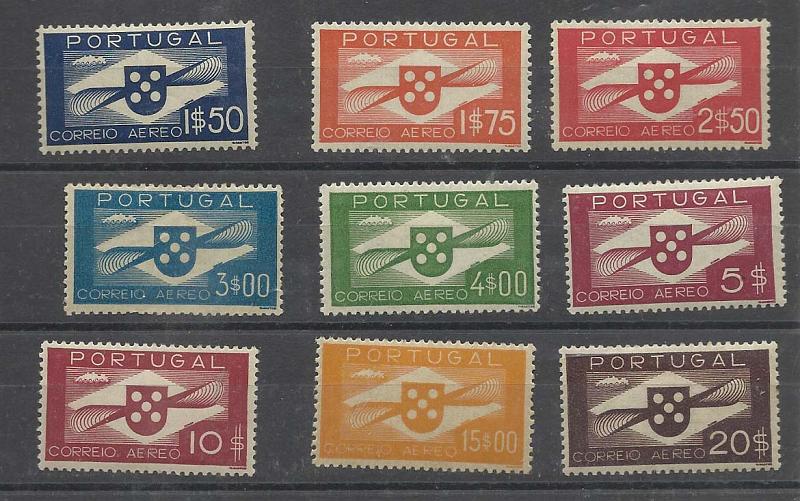 2301.jpg -     Lote:    2301      Lotes pelo Correio       Portugal       Descrição:         1936/45 &mdash; Correio Aéreo. Tipo Hélice. CE CA 1/9. Série incompleta (falta 50$00). Valor de catálogo &euro; 109,00.        **       Valor Base:     &euro; 12,00     Valor Venda:     &euro; 12,00       