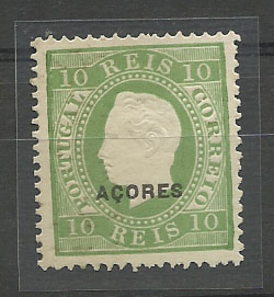 2308.jpg -     Lote:    2308      Lotes pelo Correio       Açores       Descrição:         1882/84 &mdash; D. Luís I. Fita direita. Sobrecarga D. CE37, 10 reis verde, denteado 13 &frac12;. Valor de catálogo como usado &euro; 105,00.        *       Valor Base:     &euro; 12,00     Valor Venda:     Retirado     