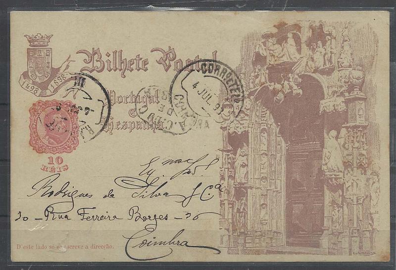 2362.jpg -     Lote:    2362      Lotes pelo Correio       Portugal       Descrição:         Carimbos nominativos. 1898 &mdash; 4.º Centenário do Descobrimento do Caminho Marítimo para a ìndia. OM29G circulado pela RA Norte III (04.07.98) para Coimbra (04.07.98), com marca oval batida a preto "A. C. DO C. / DE / COIMBRA".        IC       Valor Base:     &euro; 8,00     Valor Venda:     Retirado     