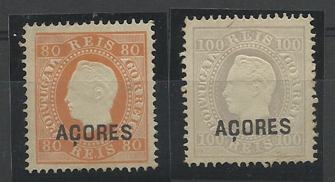 2397.jpg -     Lote:    2397      Lotes pelo Correio       Açores       Descrição:         Reimpressões de 1905. 1871/76 &mdash; D. Luís I. Fita direita.. Lote de duas reimpressões dos selos de 80 e 100 reis em denteado 13 &frac12;, CE2&frac12;2. Valor de catálogo &euro; 80,00.        R**       Valor Base:     &euro; 15,00     Valor Venda:     Retirado     