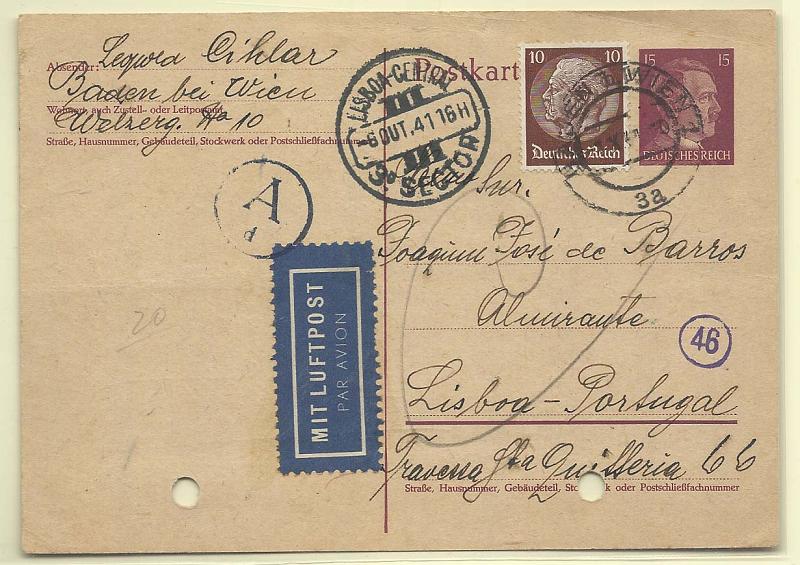2404.jpg -     Lote:    2404      Lotes pelo Correio              Descrição:         Alemanha. 2.ª Guerra Mundial * Hitler (15+10pf). Inteiro circulado para Portugal. Furos de arquivo.        IC       Valor Base:     &euro; 10,00     Valor Venda:     Retirado     