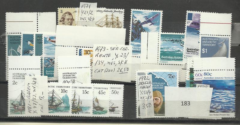 2420.jpg -     Lote:    2420      Lotes pelo Correio              Descrição:         Antártida Australiana. Lote com as séries Yvert 2&frac12;2, 23/34, 47/52,53/54 e 84/87. Temáticas barcos, aviões, animais marinhos, etc. Novos sem charneira.        Lote       Valor Base:     &euro; 10,00     Valor Venda:     &euro; 12,00       
