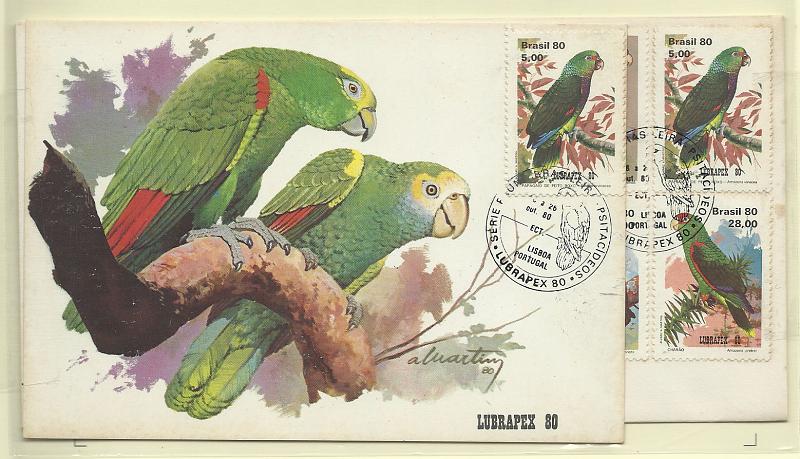2433.jpg -     Lote:    2433      Lotes pelo Correio              Descrição:         Brasil. Lubrapex 80. Lote de dois FDC's, um com selo de 5,00 e outro com a série completa.        FDC       Valor Base:     &euro; 5,00     Valor Venda:     Retirado     