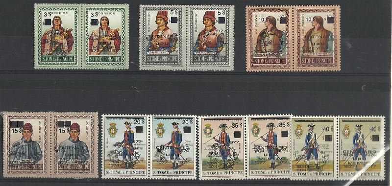 2507.jpg -     Lote:    2507      Lotes pelo Correio              Descrição:         S. Tomé e Príncipe * Palops. 1977 &mdash; Centenário da UPU. Navegadores e Uniformes do Exército, com sobrecarga e sobretaxa a preto. AR43/56. Série completa em pares.        ***       Valor Base:     &euro; 10,00     Valor Venda:     &euro; 10,00       