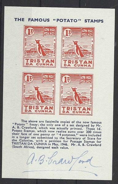 2519.jpg -     Lote:    2519      Lotes pelo Correio              Descrição:         Tristão da Cunha. The Famous "POTATO" stamps. Bloco não denteado assinado pelo gravador.        BLC***       Valor Base:     &euro; 5,00     Valor Venda:     Retirado     