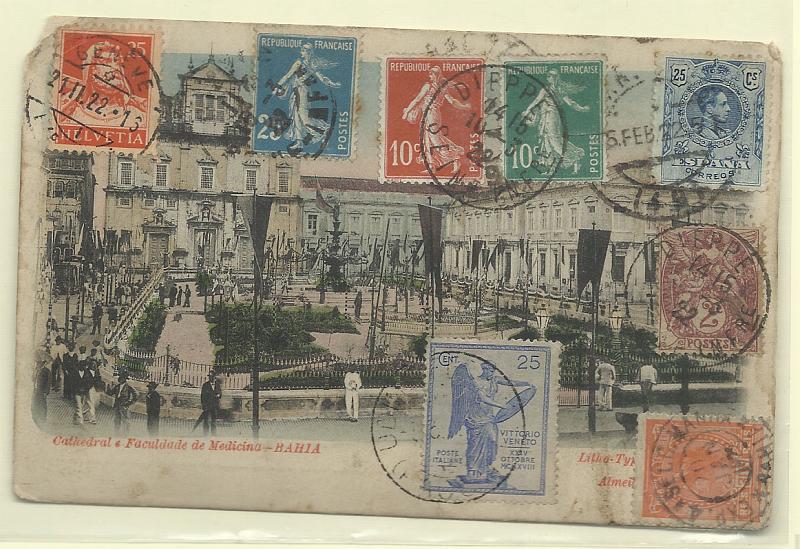 2522.jpg -     Lote:    2522      Lotes pelo Correio              Descrição:         World Cover. Postal ilustrado circulado como souvenir por França, Suíça, Espanha, Itália e Brasil no ano de 1922.        PI       Valor Base:     &euro; 10,00     Valor Venda:     Retirado     