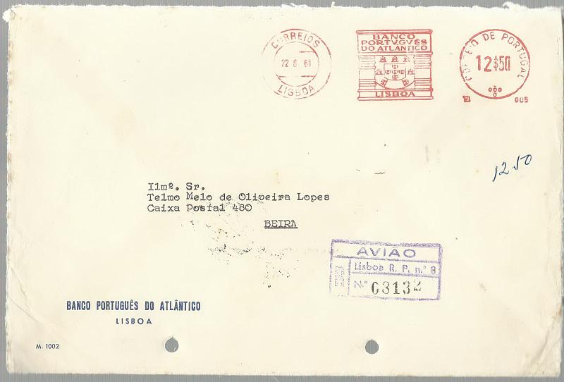 2547.jpg -     Lote:    2547      Lotes pelo Correio              Descrição:         Portugal. Lote composto por 20 sobrescritos e 3 telegramas, incluindo sobrescrito para a Beira com flâmula do BPA. Alguma marcofilia de Portugal e Ultramar. Lote a ver.        Lote       Valor Base:     &euro; 5,00     Valor Venda:     &euro; 9,00       
