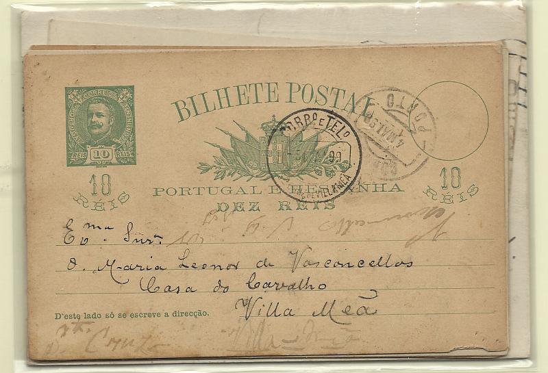 2553.jpg -     Lote:    2553      Lotes pelo Correio              Descrição:         Portugal. Lote com 10 inteiros postais, sendo 9 circulados, desde D. Carlos I, com alguma marcofilia (Lagoaça, Cafaval, Alcanena, Labrugem, etc.). Lote a ver.        Lote       Valor Base:     &euro; 5,00     Valor Venda:     &euro; 11,00       