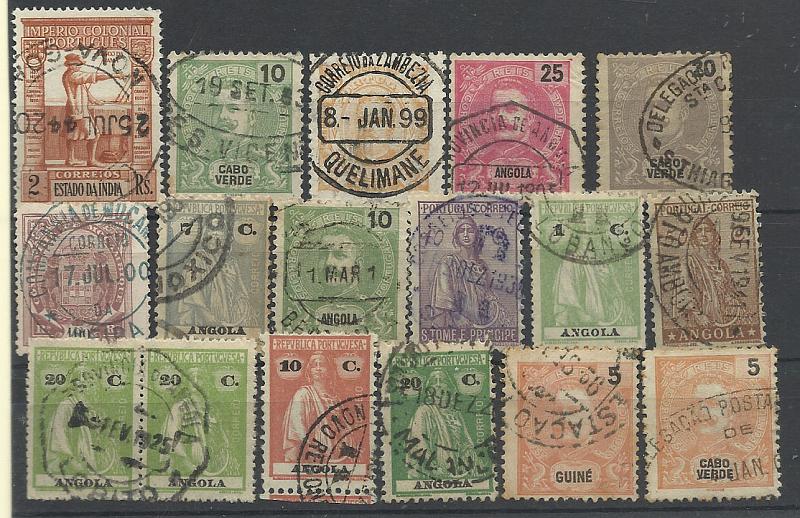 2589.jpg -     Lote:    2589      Lotes pelo Correio              Descrição:         Ex-Colónias Portuguesas. Lote com 17 selos com marcofilia diversa.        Lote       Valor Base:     &euro; 5,00     Valor Venda:     &euro; 5,00       