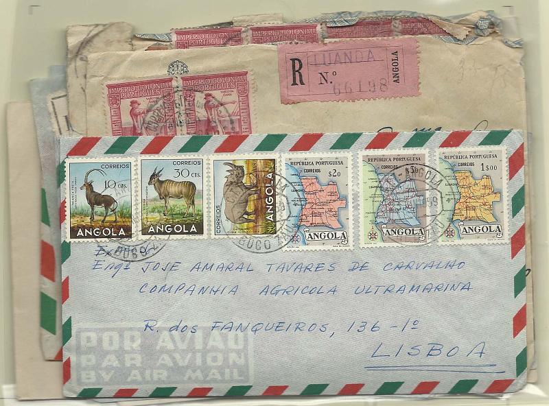 2592.jpg -     Lote:    2592      Lotes pelo Correio              Descrição:         Angola. Lote com 12 sobrescritos circulados com selos de diversas emissões. Alguma marcofilia. Lote a ver.        Lote       Valor Base:     &euro; 6,00     Valor Venda:     &euro; 11,00       