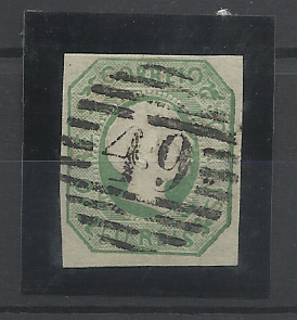 0040.jpg -     Lote:    40      Colecção "D. Pedro V"             Descrição:         1855/56 &mdash; D. Pedro V. Cabelos lisos. CE8, 50 reis verde amarelo. Selo com três margens curtas, obliterado com carimbo da 1.ª reforma tipo 4.3.4 batido a preto "49 &mdash; HORTA". Precursor dos Açores. Valor de catálogo &euro; 200,00.         O       Valor Base:     &euro; 15,00     Valor Venda:     &euro;      
