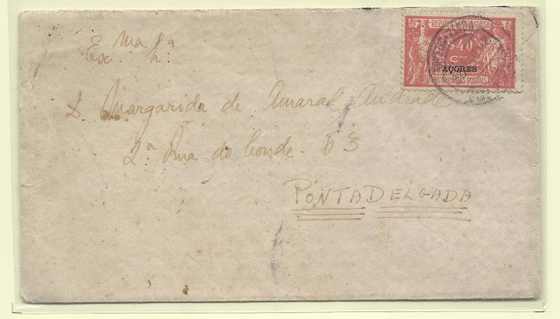 0307.jpg -     Lote:    307            Açores       Descrição:         192&frac12;2 &mdash; Encomendas Postais. Comércio e Indústria. Selos do Continente com sobrecarga "AÇORES". Selos de recurso. Sobrescrito circulado em Ponta Delgado (25.12.23) com selo de $40 CE EP6. Selo utilizado com selo de recurso no correio ordinário.         Carta       Valor Base:     &euro; 25,00     Valor Venda:     &euro;      