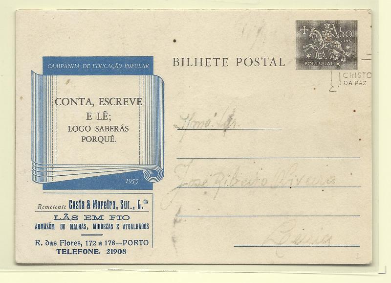 0461.jpg -     Lote:    461            Portugal       Descrição:         1955/56 &mdash; Campanha de Educação Nacional. Selo tipo Cavaleiro Medieval. OM131A e OM 131B. Repicados respectivamente por: OCIDENTAL EDITORA e COSTA & MOREIRA, SUC., LDA.         IC       Valor Base:     &euro; 6,00     Valor Venda:     &euro;      