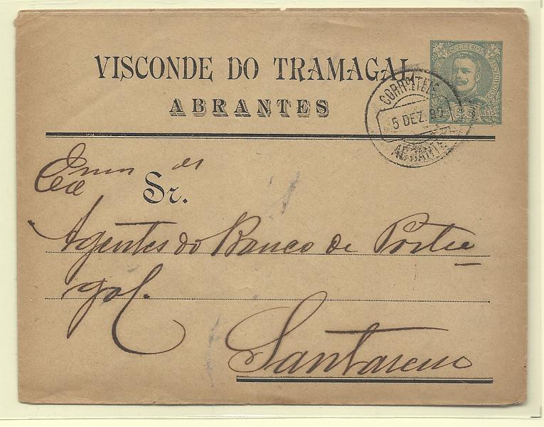 0479.jpg -     Lote:    479            Portugal       Descrição:         1896 &mdash; D. Carlos I Mouchon. Sobrescritos. OM5, 25 reis verde, sobre papel camurça. Dois sobrescritos circulados, com dois tipos diferentes de repicagem por "VISCONDE DE TRAMAGAL / ABRANTES". MB.         IC       Valor Base:     &euro; 20,00     Valor Venda:     &euro;      