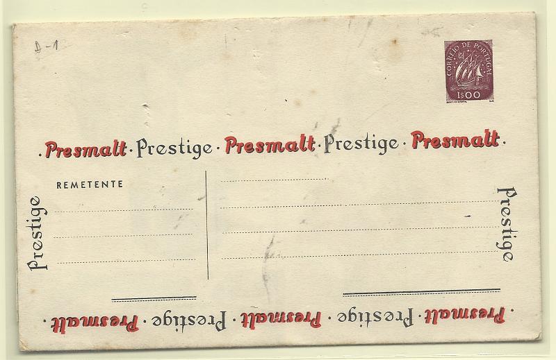 0500.jpg -     Lote:    500            Portugal       Descrição:         1955/57 &mdash; Carta Universal. Selo tipo "Caravela". OM4, 1$00 violeta-vermelho. Série D-1 (Março 1956). Nova.         IN       Valor Base:     &euro; 50,00     Valor Venda:     &euro;      
