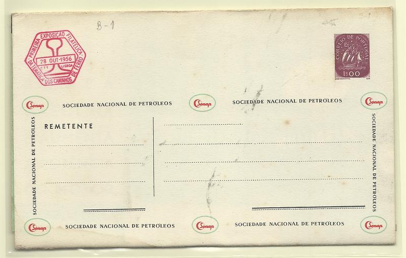 0501.jpg -     Lote:    501            Portugal       Descrição:         1955/57 &mdash; Carta Universal. Selo tipo "Caravela". OM4, 1$00 violeta-vermelho. Série B-1 (Maio 1956). Nova.         IN       Valor Base:     &euro; 50,00     Valor Venda:     &euro;      