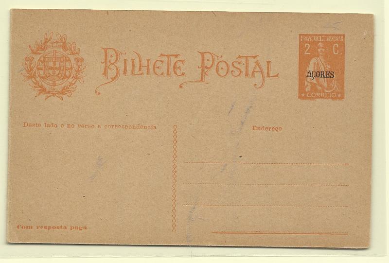 0515.jpg -     Lote:    515            Açores       Descrição:         1918/20 &mdash;Ceres. Inteiros do Continente com sobrecarga "AÇORES". Lote de dois inteiros: 2+2C ocre laranja OM44 + 3+3C rosa carmim OM45.         IN       Valor Base:     &euro; 20,00     Valor Venda:     &euro;      