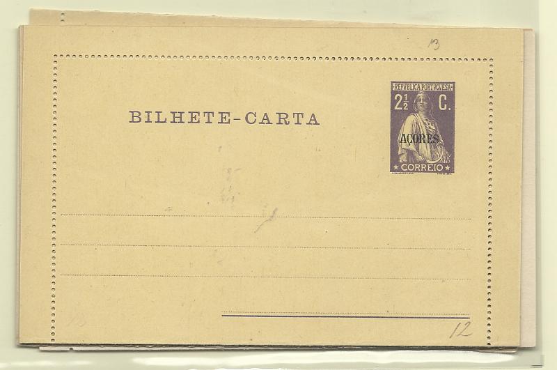 0517.jpg -     Lote:    517            Açores       Descrição:         1912/19 &mdash; Ceres. Bilhetes-Cartas. OM12/14 + OM15. Novos. Muito bem conservados, sem defeitos ou manchas.         IN       Valor Base:     &euro; 10,00     Valor Venda:     &euro;      