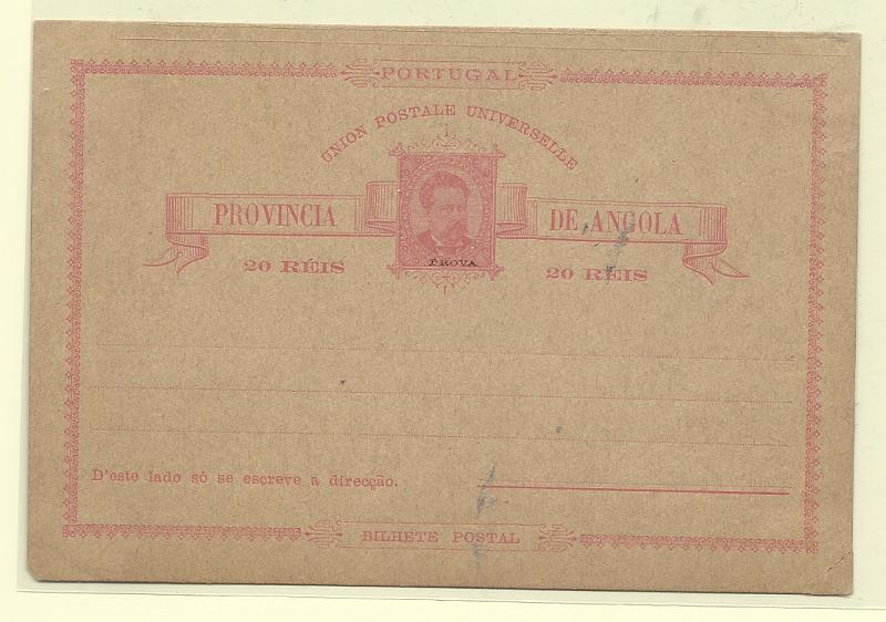 0528.jpg -     Lote:    528            Angola       Descrição:         1885 &mdash; D. Luís I. OM2A, 20 reis rosa com PROVA pequena, ligeiros defeitos.        IN       Valor Base:     &euro; 20,00      Valor Venda:     &euro;      