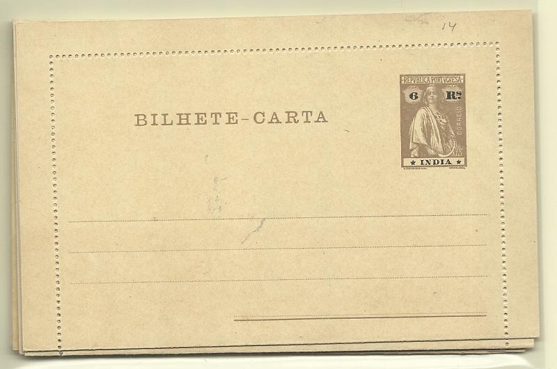 0557.jpg -     Lote:    557            Índia       Descrição:         1914 &mdash; Ceres. Bilhetes-Cartas. OM14/18. Série completa. Muito bem conservados.         IN       Valor Base:     &euro; 10,00     Valor Venda:     &euro;      