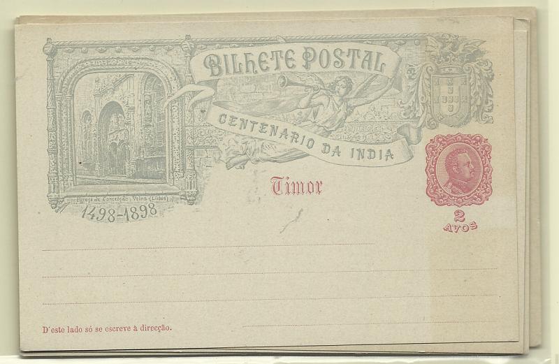 0601.jpg -     Lote:    601            Timor       Descrição:         1898 &mdash; 4.º Centenário do Descobrimento do Caminho Marítimo para a Índia. OM &frac12;. Série completa com os doze inteiros bem conservados.         IN       Valor Base:     &euro; 15,00     Valor Venda:     &euro;      