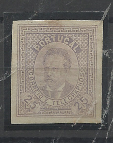 0857.jpg -     Lote:    857            Portugal       Descrição:         1870/76 &mdash; D. Luís I. Escola de Gravura. Impressão sem relevo. Tipo II. Prova de 25 reis, não denteada, em violeta-cinzento claro. OM80.         PRV       Valor Base:     &euro; 18,00     Valor Venda:     &euro;      