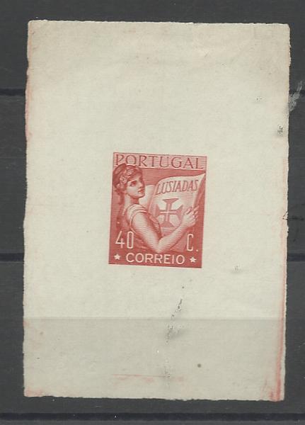 0875.jpg -     Lote:    875            Portugal       Descrição:         1926 &mdash; Precursores do tipo "Os Lusíadas". Prova de artista de 40c em castanho vermelho, não denteada, em papel entrançado, executada em talhe doce pela casa Thomas de La Rue & C.º. Não aprovada.         PRV       Valor Base:     &euro; 40,00     Valor Venda:     &euro;      