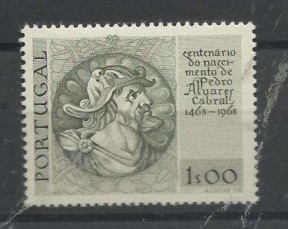 0920.jpg -     Lote:    920            Portugal       Descrição:         1969 &mdash; 5.º Centenário do nascimento de Pedro Alvares Cabral. CE1038, 1$00. Prova de cor em verde-oliva..         PRV       Valor Base:     &euro; 10,00     Valor Venda:     &euro;      