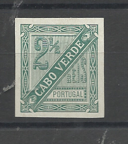 0947.jpg -     Lote:    947            Cabo Verde       Descrição:         1893/95 &mdash; D. Carlos I (JORNAES). CE24, 2 &frac12; reis. Prova não denteada, em verde (cor não aprovada), em papel liso amarelado.         PRV       Valor Base:     &euro; 15,00     Valor Venda:     &euro;      