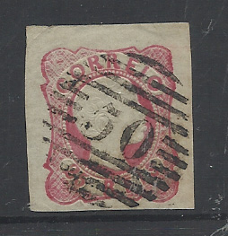 1342.jpg -     Lote:    1342            Açores       Descrição:         1856/58 &mdash; D. Pedro V, cabelos anelados. CE13, 25 reis rosa, com boas margens, obliterado com carimbo numérico da 1.ª reforma "50 &mdash; PONTA DELGADA".         O       Valor Base:     &euro; 8,00     Valor Venda:     &euro;      