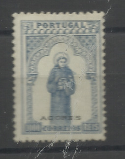 1346.jpg -     Lote:    1346            Açores       Descrição:         1895 &mdash; 7.º Centenário do Nascimento de S. António. CE87, 1000 reis violeta e verde. Selo regomado.         RG**       Valor Base:     &euro; 40,00     Valor Venda:     &euro;      