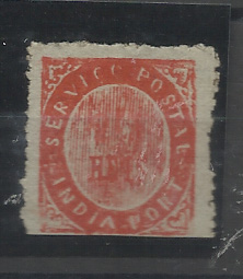 1419.jpg -     Lote:    1419            Índia       Descrição:         1873 &mdash; Nativos. Tipo IA. CE17, 20 reis laranja vermelho, papel fino azulado. Valor de catálogo &euro; 275,00.         **       Valor Base:     &euro; 40,00     Valor Venda:     &euro;      