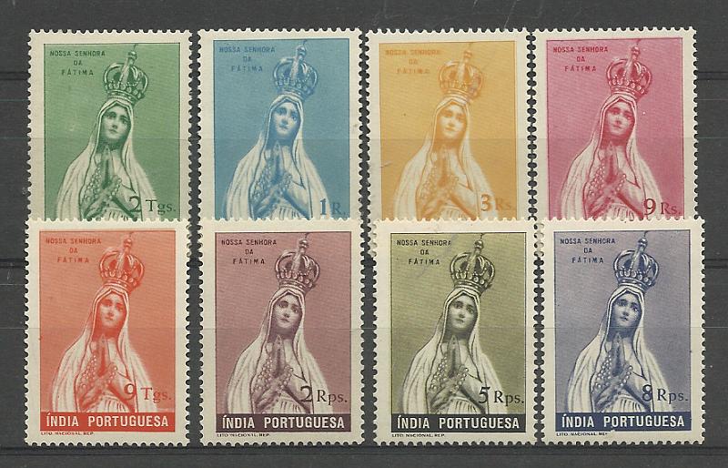 1477.jpg -     Lote:    1477            Índia       Descrição:         1949 &mdash; Nossa senhora de Fátima, coroada. CE390/397. Série completa. Valor de catálogo &euro; 195,00.         ***       Valor Base:     &euro; 40,00     Valor Venda:     &euro;      