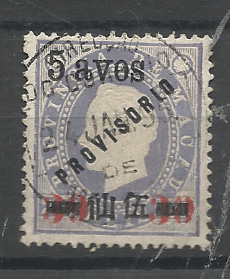 1489.jpg -     Lote:    1489            Macau       Descrição:         1894 &mdash; D. Luís I com sobretaxa e sobrecarga PROVISORIO. Valores locais. CE69, 5 avos s/ 30 reis s/ 200 reis, denteado 13 &frac12;. Valor de catálogo &euro; 111,00.         O       Valor Base:     &euro; 12,00     Valor Venda:     &euro;      