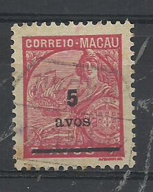 1506.jpg -     Lote:    1506            Macau       Descrição:         1941 &mdash; Padrões, com sobretaxa. CE307, 5 s/ 7 avos carmim. Valor de catálogo &euro; 73,00.         O       Valor Base:     &euro; 14,00     Valor Venda:     &euro;      