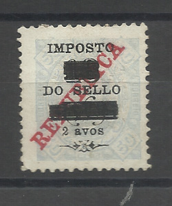 1520.jpg -     Lote:    1520            Macau       Descrição:         1920 &mdash; Imposto Postal. D. Carlos I. Selo Fiscal Postal. CE IP1. 2 avos s/ 18 avos s/ 50 reis azul claro. Valor de catálogo &euro; 1.450,00.         *       Valor Base:     &euro; 400,00     Valor Venda:     &euro;      