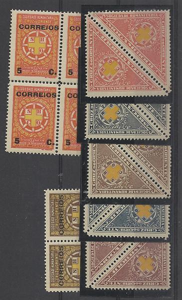 1535.jpg -     Lote:    1535            Moçambique       Descrição:         1923/27 &mdash; Cruz do Oriente. Imposto Postal e Telegráfico + Porte Franco. Lote de 6 pares e uma quadra. CE IP 14 e 20. Lote a ver.         ***       Valor Base:     &euro; 15,00     Valor Venda:     &euro;      