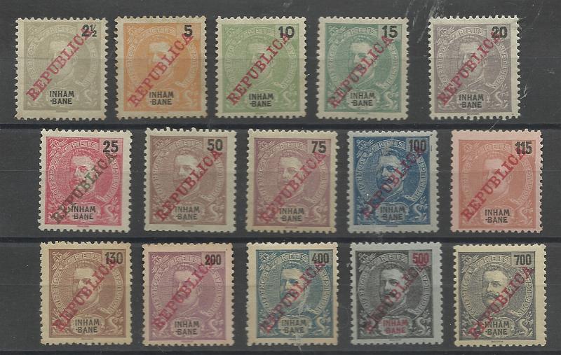 1537.jpg -     Lote:    1537            Inhambane       Descrição:         1911 &mdash; D. Carlos I, Mouchon. CE32/46 &mdash; Série completa. Valor de catálogo &euro; 25,00.         **       Valor Base:     &euro; 6,00     Valor Venda:     &euro;      