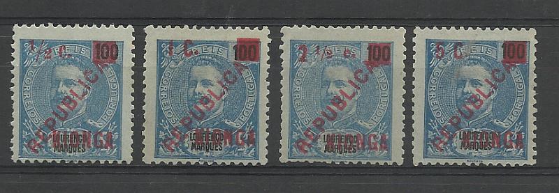 1562.jpg -     Lote:    1562            Kionga       Descrição:         1916 &mdash; D. Carlos I Mouchon. Selos de Lourenço Marques, com sobretaxa. CE &frac14;. Série completa. Valor de catálogo &euro; 72,00.         *       Valor Base:     &euro; 15,00     Valor Venda:     &euro;      