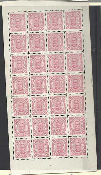 1565.jpg -     Lote:    1565            Zambézia       Descrição:         1893/94 &mdash; D. Carlos I, tipo Diogo Neto. CE8, 75 reis carmim, denteado 12 &frac12;. Folha completa com 28 selos. Valor de catálogo &euro; 238,00.         *       Valor Base:     &euro; 10,00     Valor Venda:     &euro;      