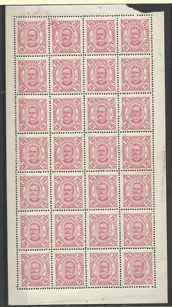 1566.jpg -     Lote:    1566            Zambézia       Descrição:         1893/94 &mdash; D. Carlos I tipo Diogo Neto. CE8, 75 reis carmim, denteado 12 &frac12;. Folha completa com 28 selos e goma original. Valor de catálogo &euro; 238,00.         ***       Valor Base:     &euro; 60,00     Valor Venda:     &euro;      