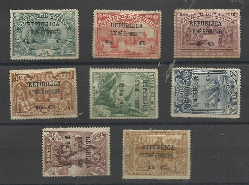 1583.jpg -     Lote:    1583            São Tomé e Príncipe       Descrição:         1911 &mdash; 4.º Centenário do Descobrimento do Caminho Marítimo para a Índia, selos de Timor, com sobrecarga e sobretaxa. CE191/98. Valor de catálogo &euro; 29,00.         **       Valor Base:     &euro; 6,00     Valor Venda:     &euro;      
